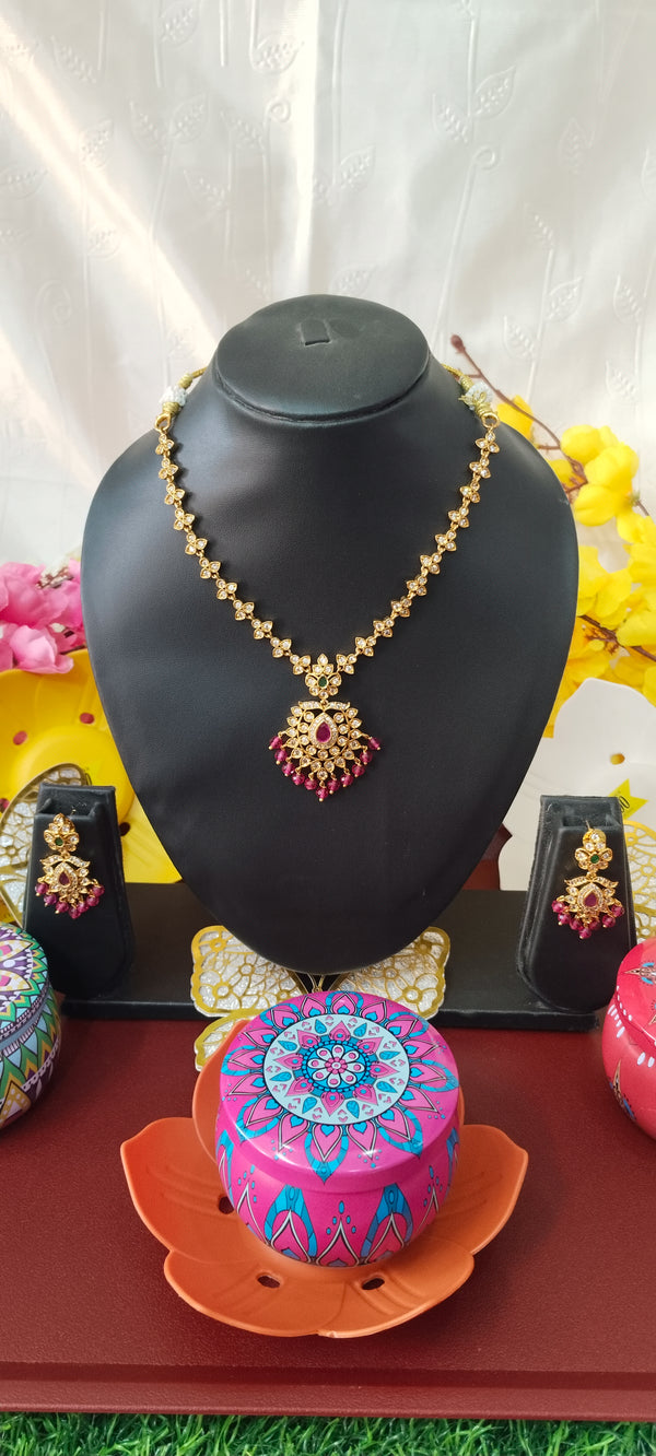 kundan Stone locket necklace pink colour