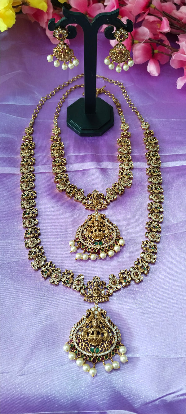 Laxmi Devi jewelry set (long and short combo)—short, detailed, and luxury catalog style: