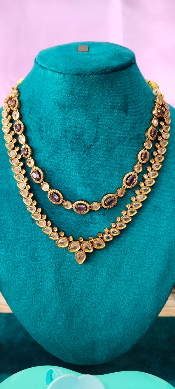 A beautifully handcrafted double-chain Kundan beads necklace