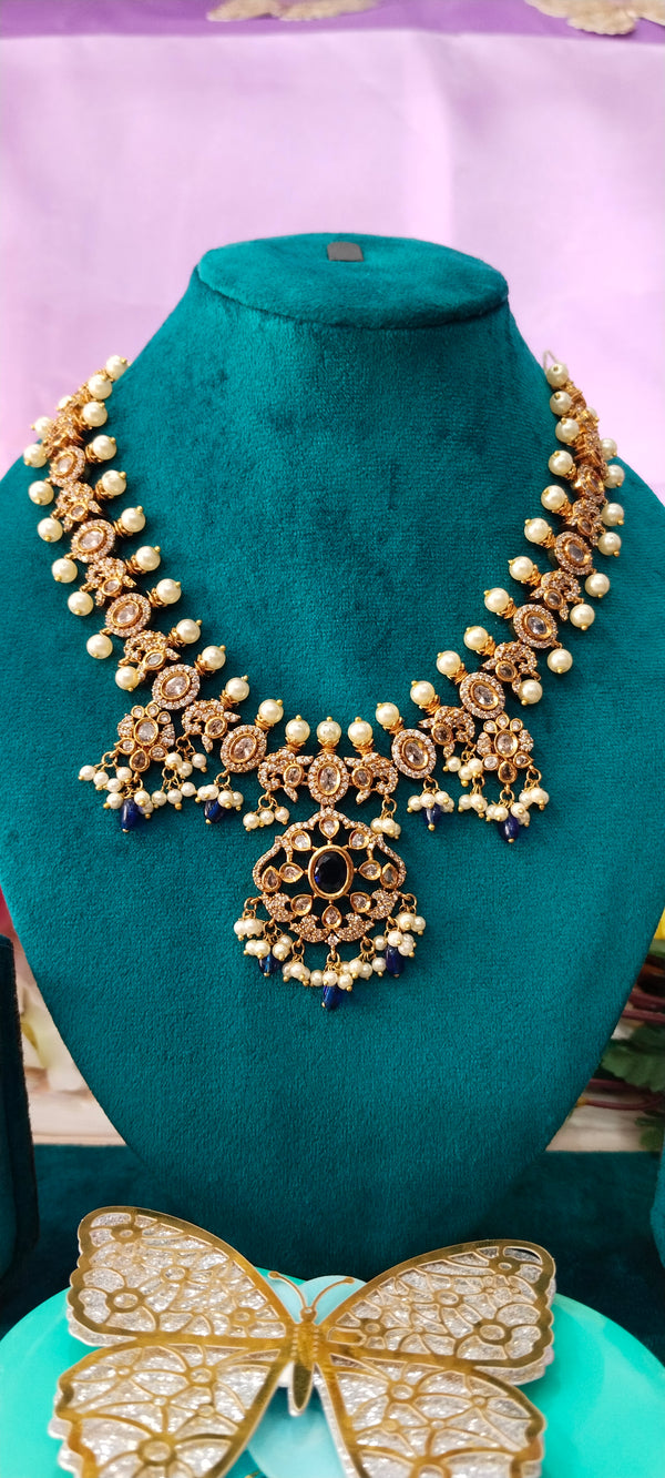 Kundan and crystal beads necklace blends the royal charm of hand-set Kundan stones with radiant
