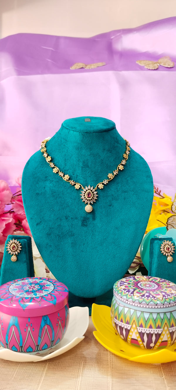 Victorian-style necklace set with high-quality AD stones.