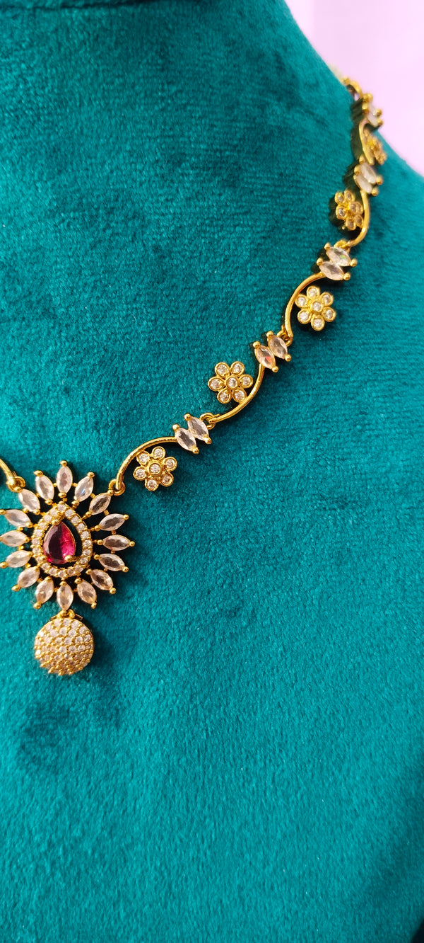 Victorian-style necklace set with high-quality AD stones.