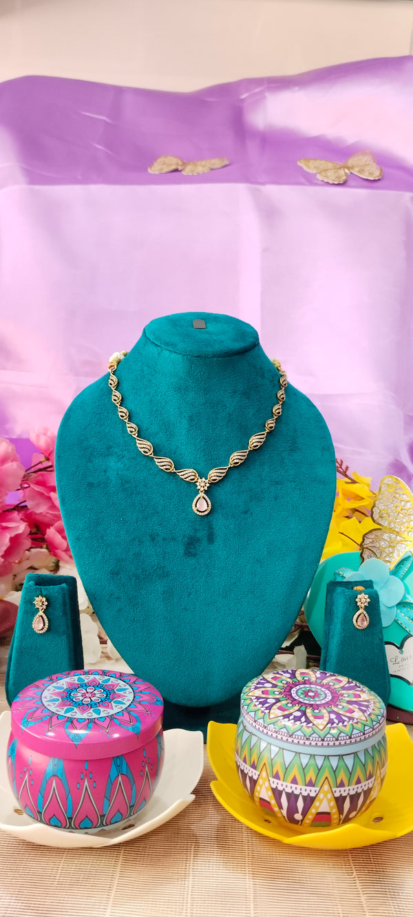 Victorian-style necklace with AD (American Diamond) stones—short, detailed, and luxury catalog style: