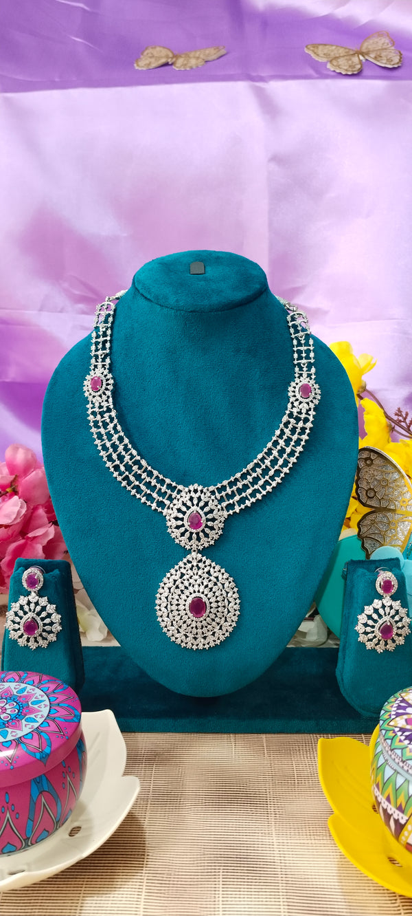 silver neck set with AD (American Diamond) stones