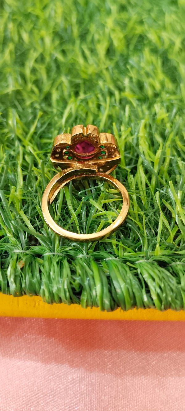 One Gram Gold Stone-Studded Finger Ring