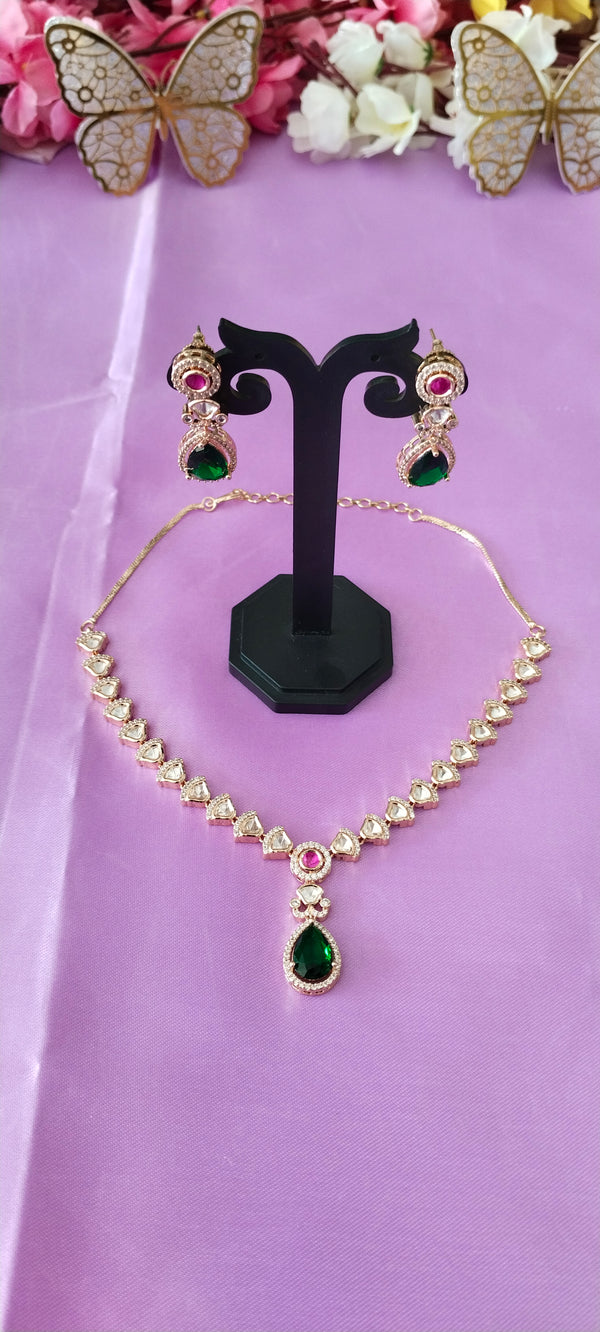 Rose Gold Moissanite with green pendent