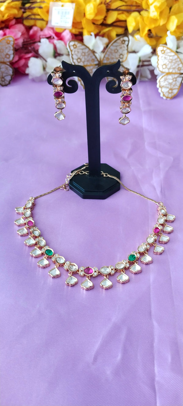 Rose gold Luxury Moissanite Multi-Colour Kundan Necklace
