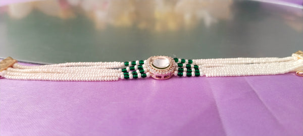 premium Moissanite white Kundan and crystal beads bracelet –Rose Gold Finish description