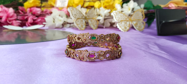Antique Elephant Motif Gold Plated Bangles for Women size : 2/8