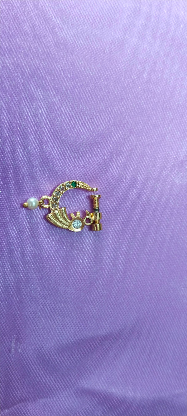 Peacock nose ring with pearl