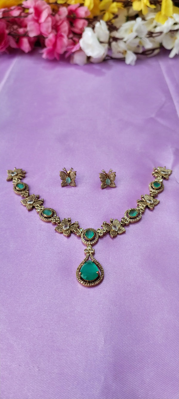 Victorian A.D Sea Green Butterfly Necklace with matching earrings