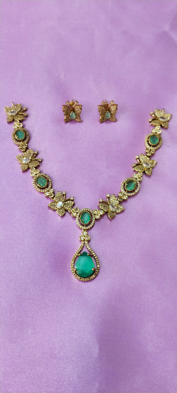 Victorian A.D Sea Green Butterfly Necklace with matching earrings