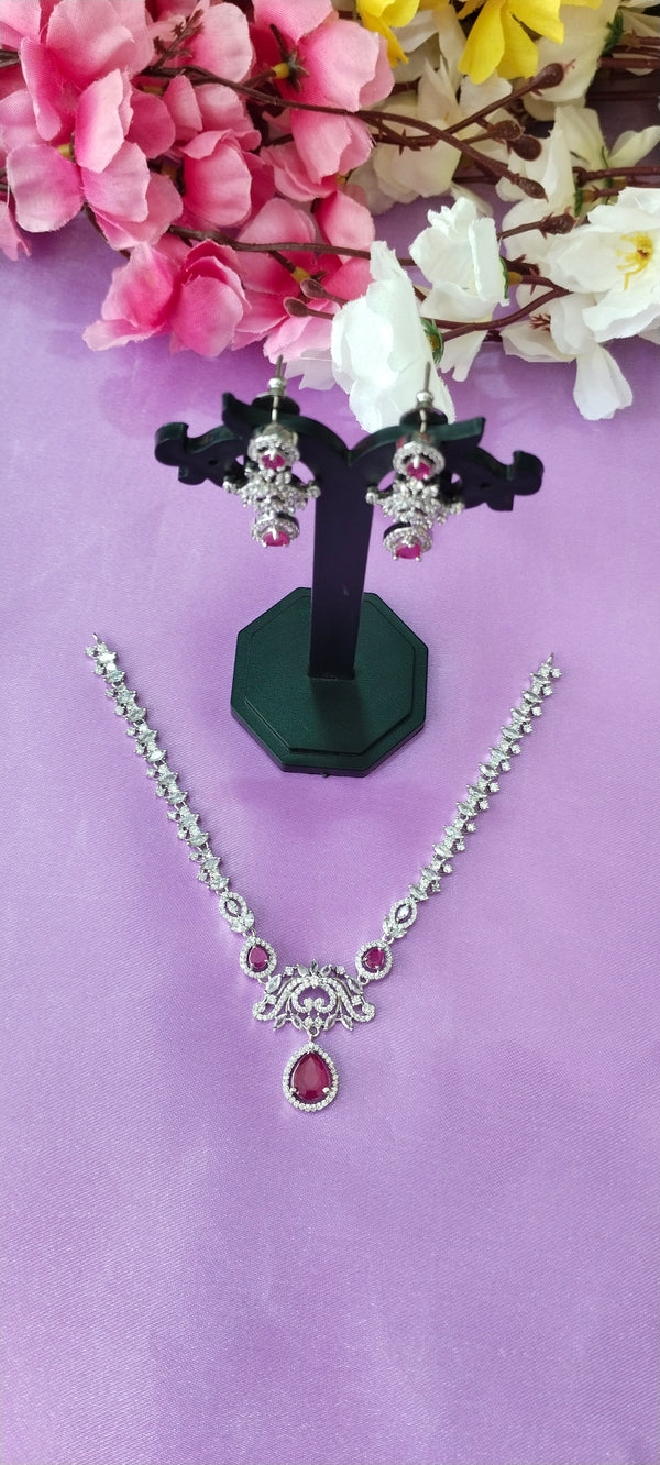 Cz silver necklace chain with matching earrings