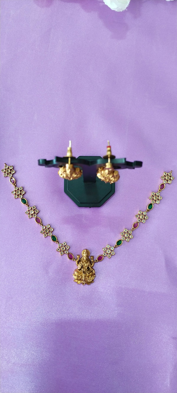 Premium golden subh laxmi devi locket with matching earrings