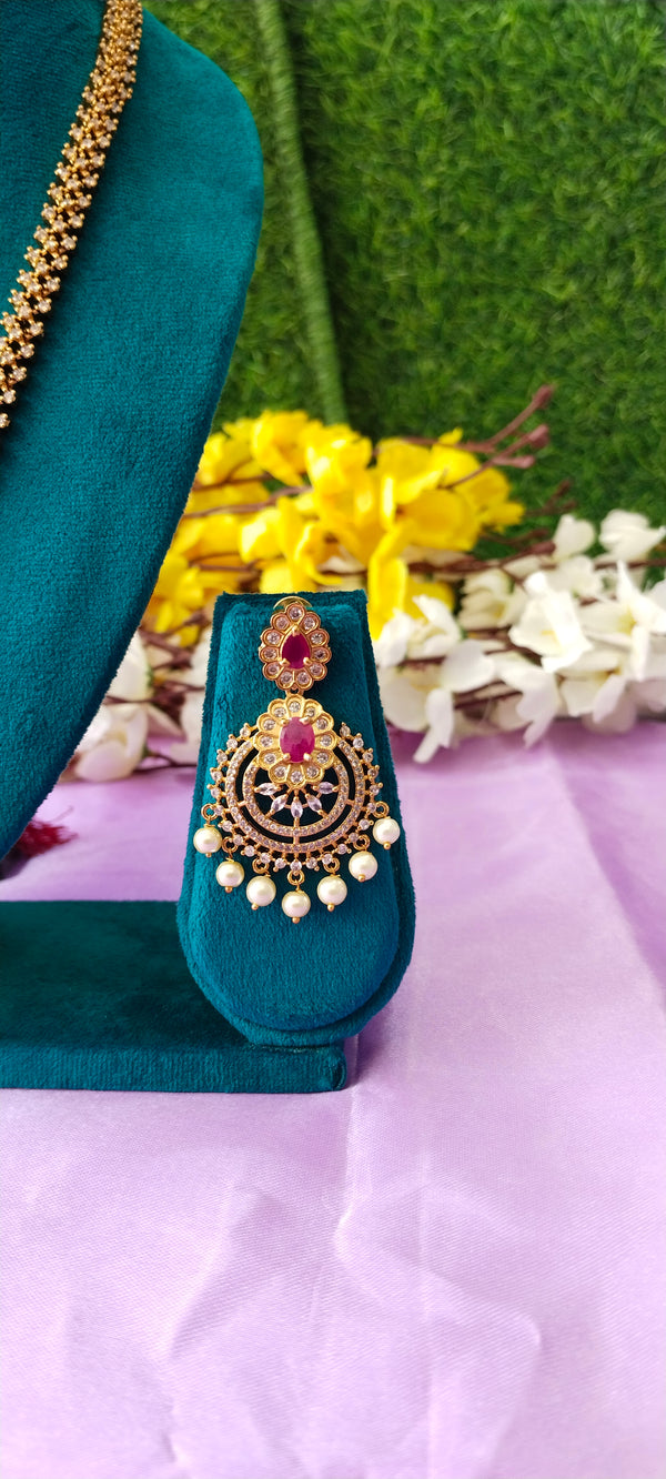 Premium Long Haram Necklace, Maang Tikka & Matching Earrings