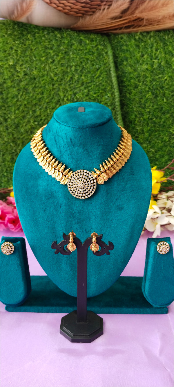 One gram gold Laxmi Devi kasula chocker with 2 pairs of earrings