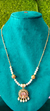 Premium pendant Peach colour beads chain - no earrings