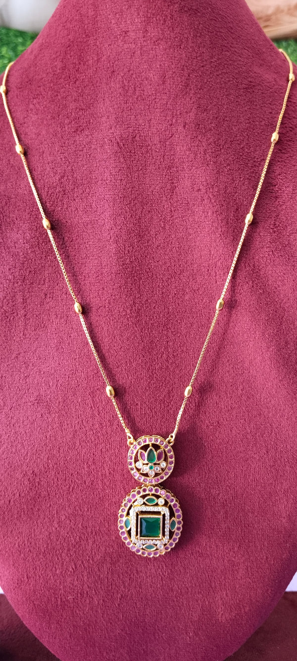 Long chain Jada kundan pendant with Gold plated with no earrings