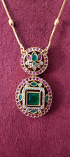 Long chain Jada kundan pendant with Gold plated with no earrings
