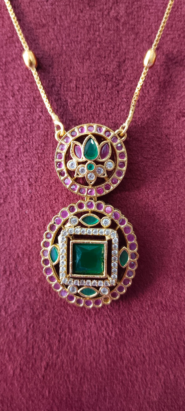 Long chain Jada kundan pendant with Gold plated with no earrings