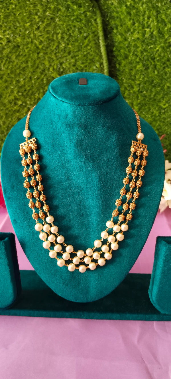 Nakshi gold balls with white pulse beads chain no earrings