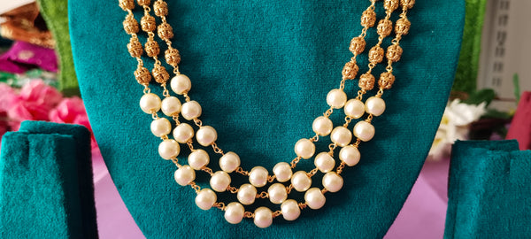 Nakshi gold balls with white pulse beads chain no earrings