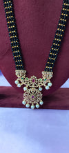 Long black beads chain with Gold plated pendant with earrings