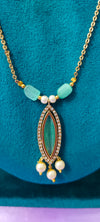 Elegant Gold-Plated Pendant with Sea Green Stone
