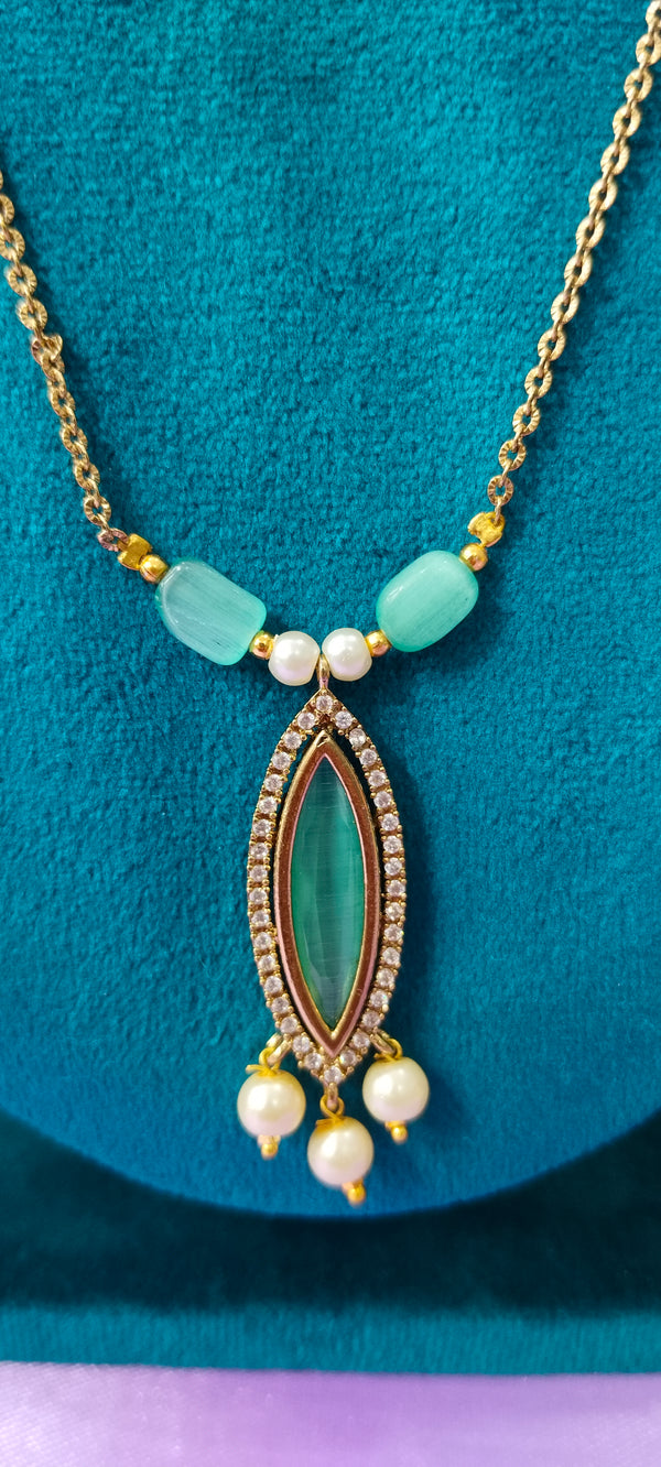 Elegant Gold-Plated Pendant with Sea Green Stone