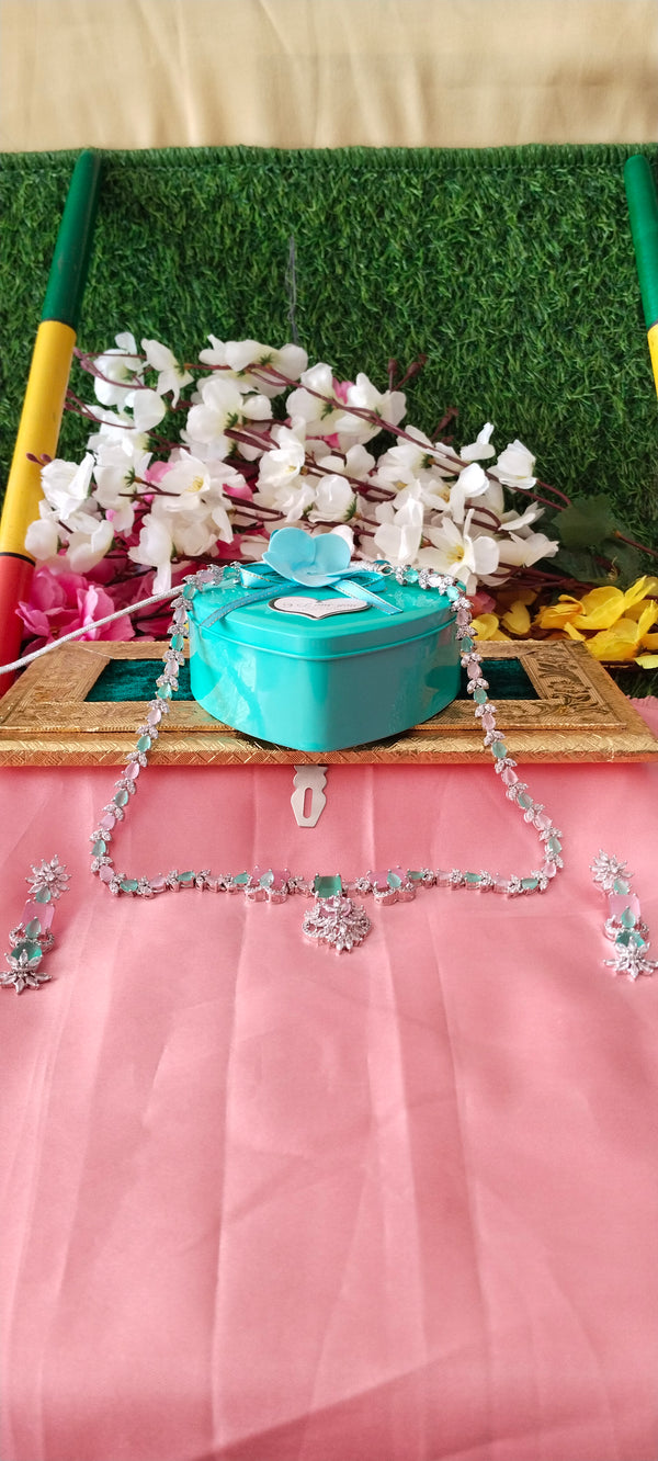 Long vibrant american diamond multi colour haram