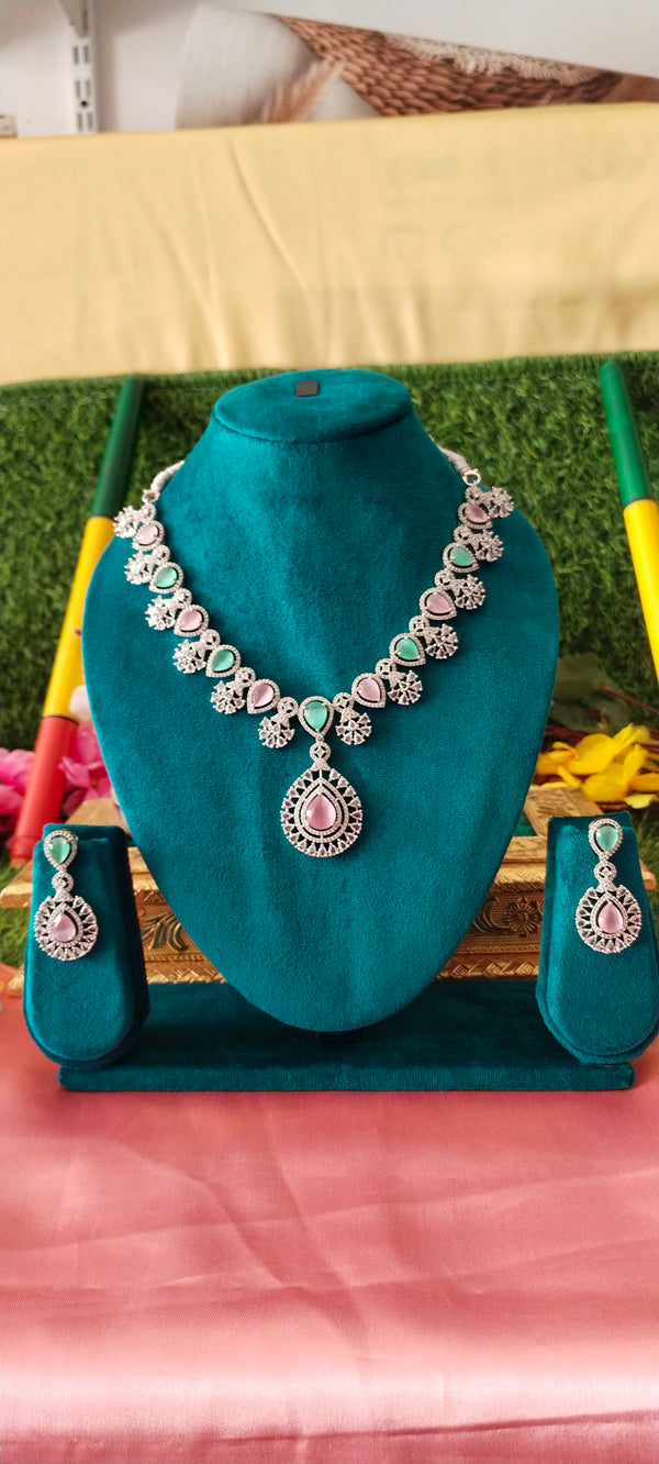 Dazzling rich American Diamond multi colour necklace