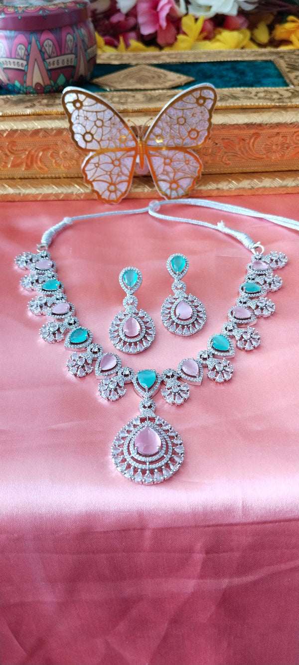 Dazzling rich American Diamond multi colour necklace