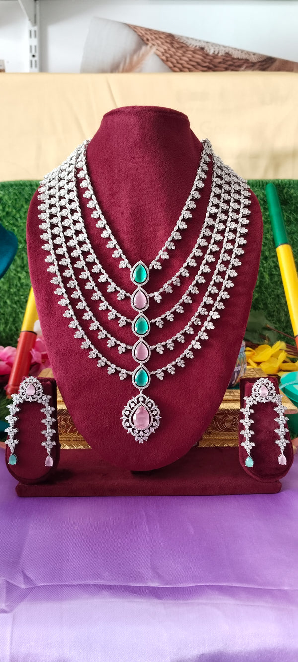 Luxurious Five layer american diamond jewelry set
