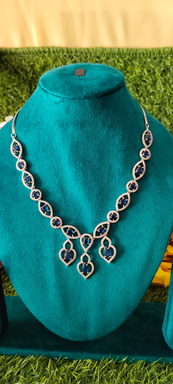 Premium A.D Blue & white colour Eye design necklace