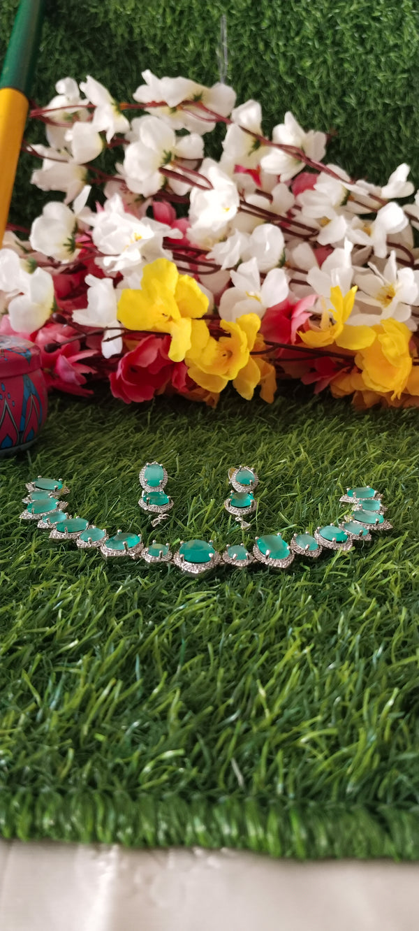 Silver Rich A.D Sea Green necklace with matching earrings