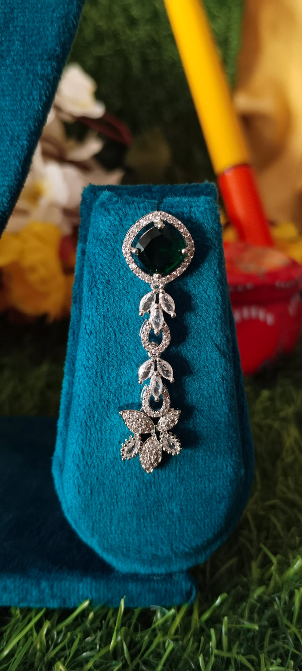 Silver A.D Premium leaves Earring - Green Colour