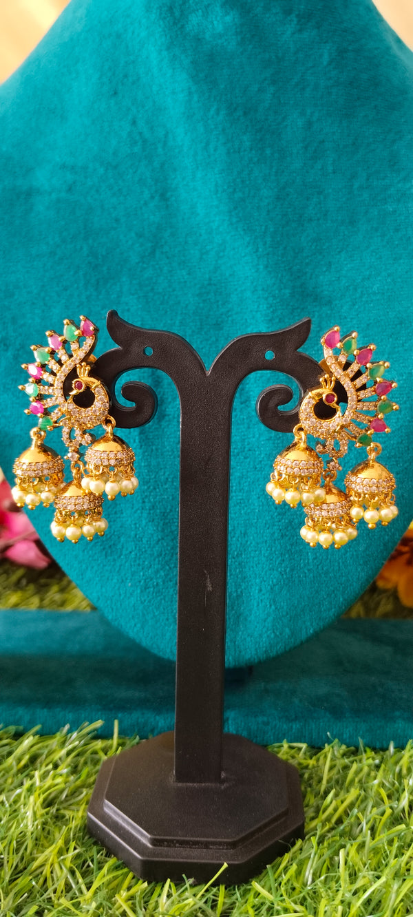 TanivkaaMulticolor Peacockearings with three buttas