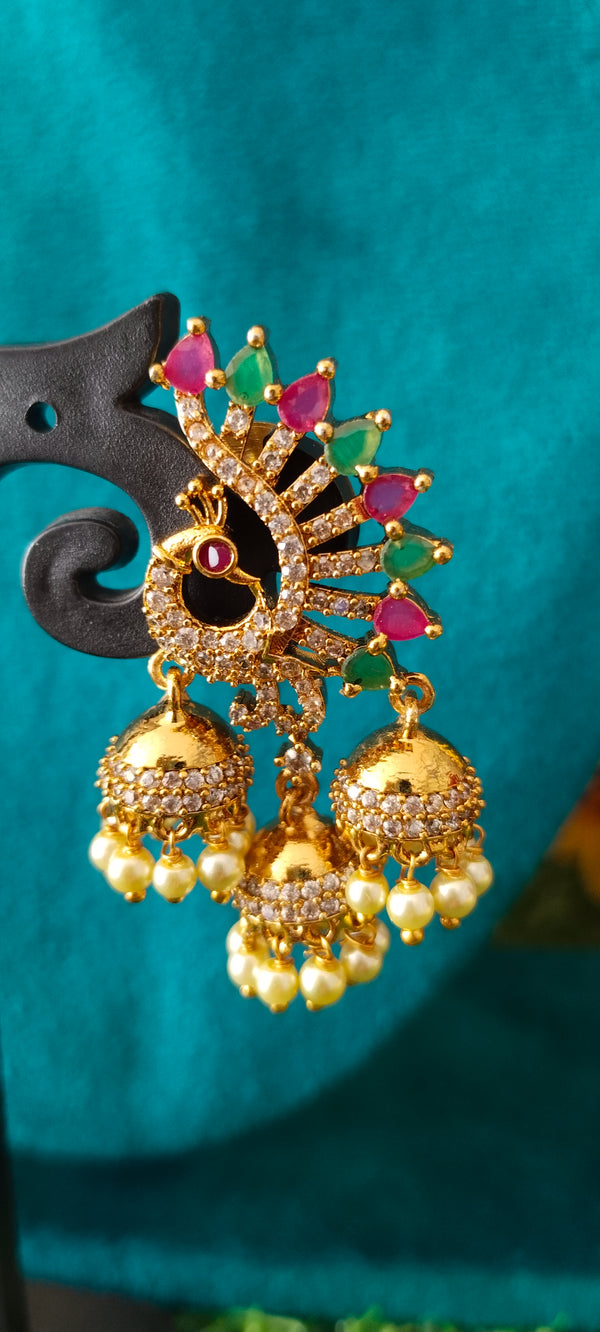 TanivkaaMulticolor Peacockearings with three buttas