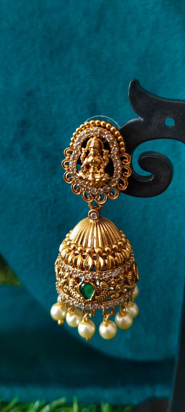 Beautiful Lakshmi Devi earrings adorned with pearls