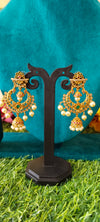 Gold‑Plated Chandbali Earrings with Pearls & Butta