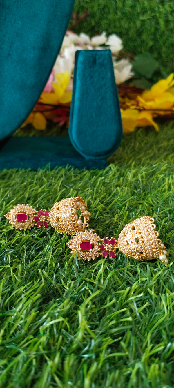 Antique Gold CZ Stone Jhumka