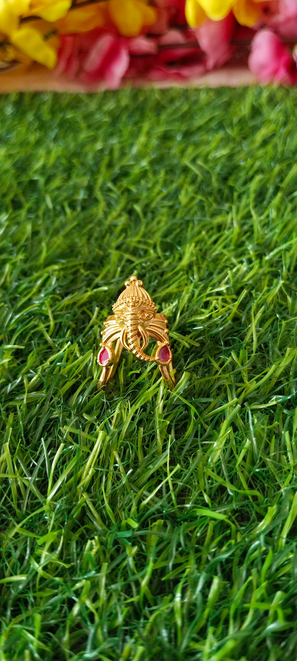 gold plated Elephant motif symbolizing prosperity and good fortune ring