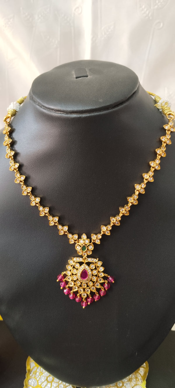 kundan Stone locket necklace pink colour