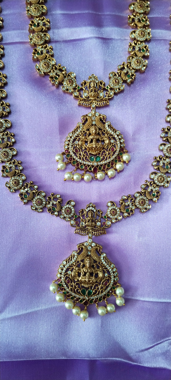 Laxmi Devi jewelry set (long and short combo)—short, detailed, and luxury catalog style: