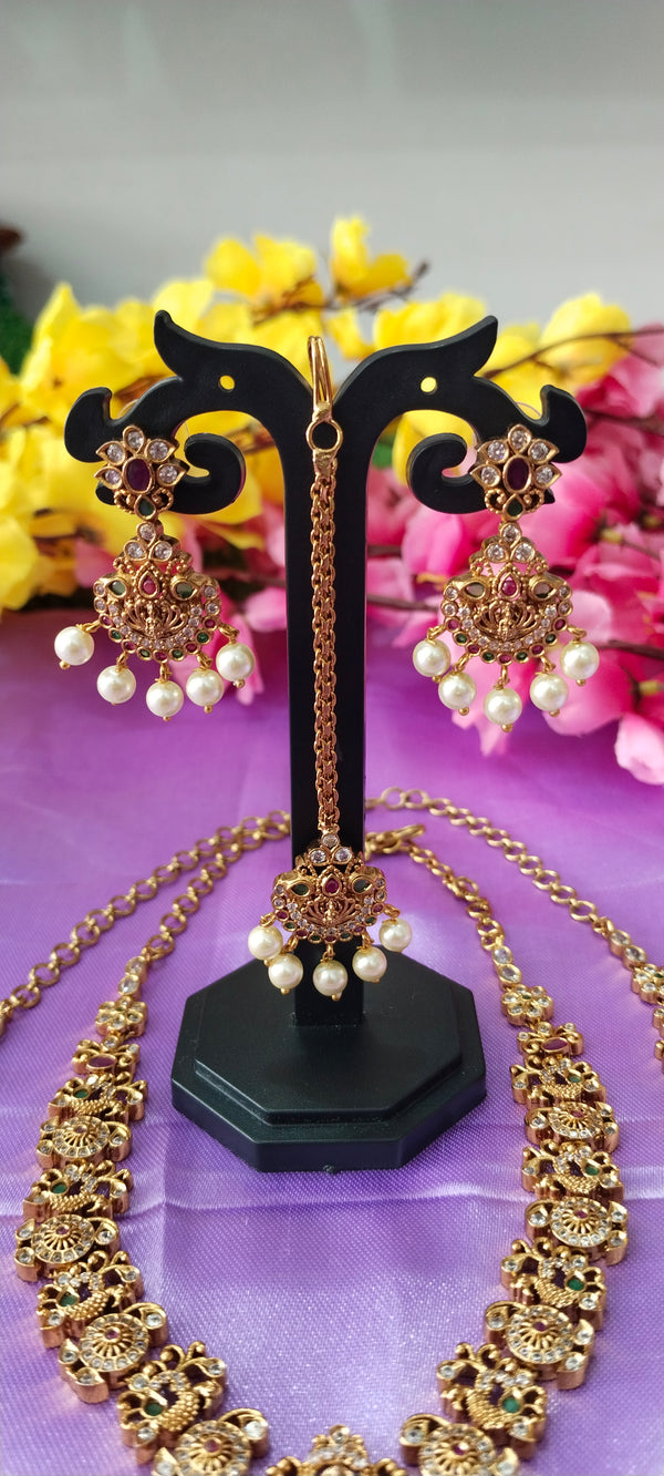 Laxmi Devi jewelry set (long and short combo)—short, detailed, and luxury catalog style: