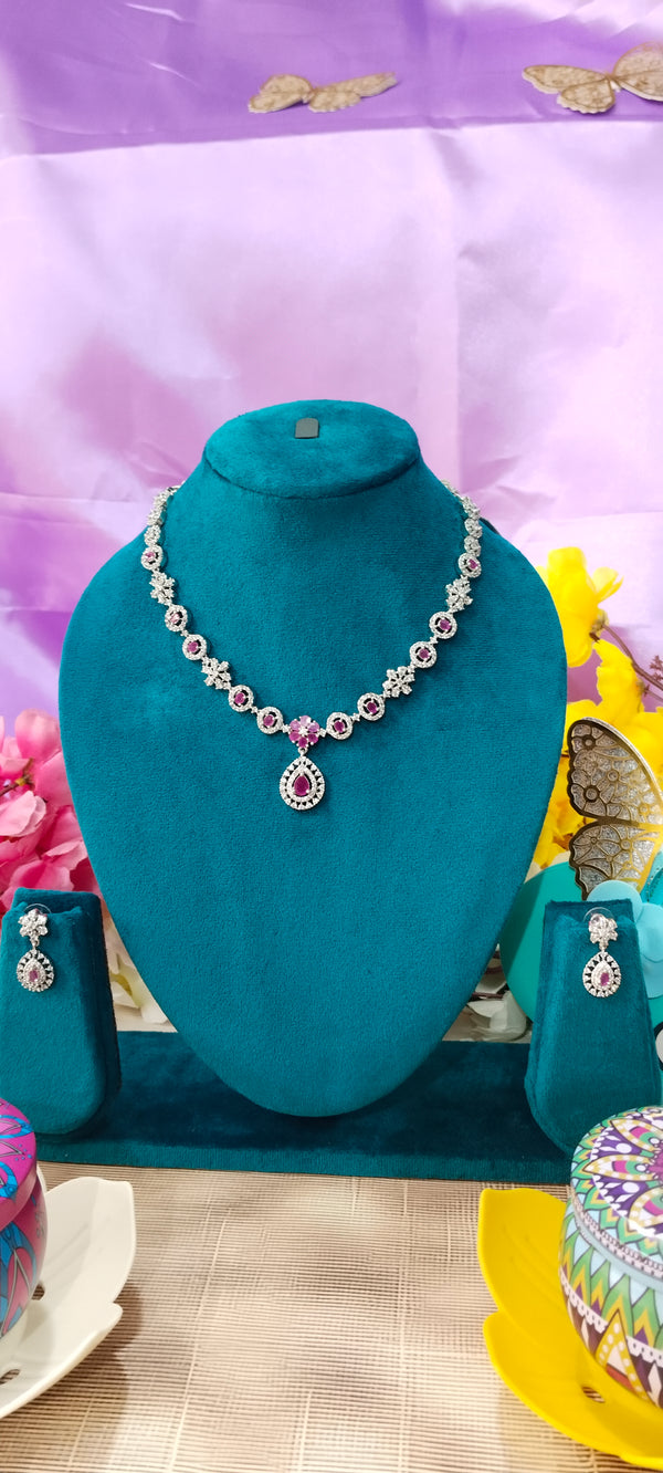 silver short necklace features a sleek design embellished with brilliant AD stones