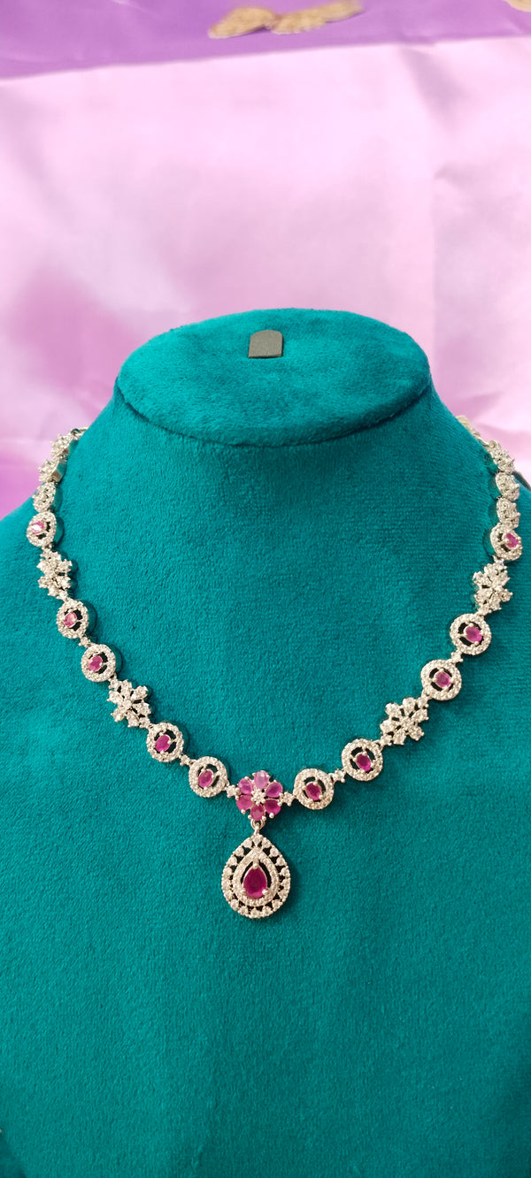 silver short necklace features a sleek design embellished with brilliant AD stones