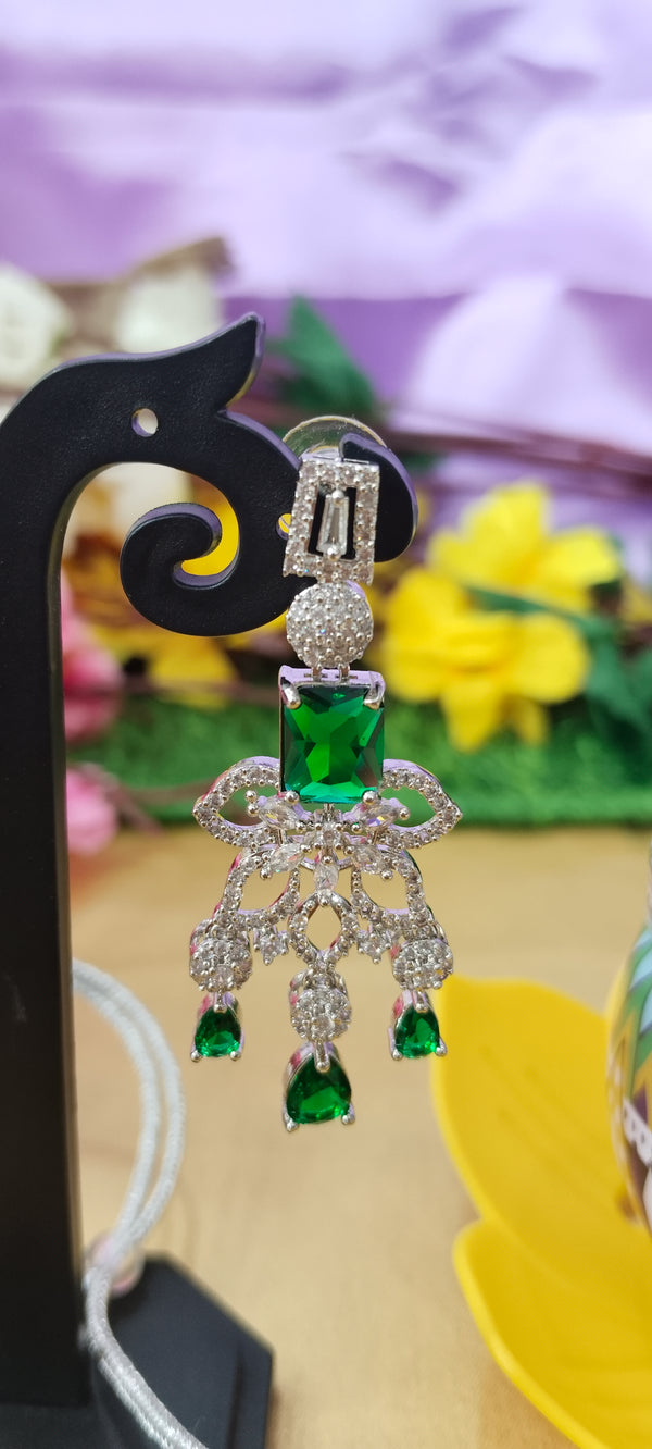 American diamond leaf-design necklace chain with a green pendant