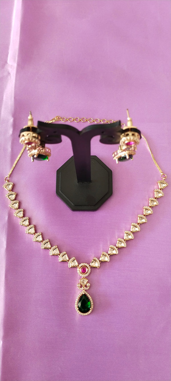 Rose Gold Moissanite with green pendent