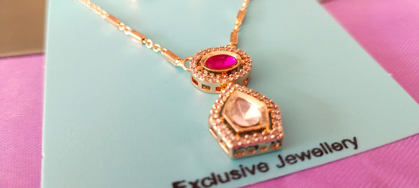 Elegant Moissanite Kundan Pendant & Earring Set –Rose Gold Finish